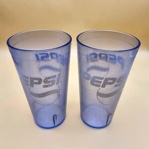 Vintage Pepsi Tumblers Set of 2 Blue/White Textured Reusable‎ Drinkware